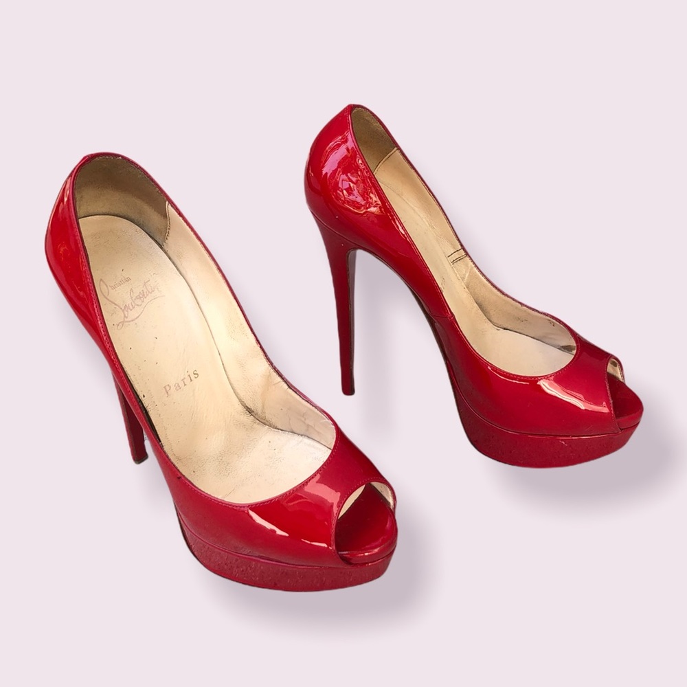 Christian Louboutin patent red peep toe size 37